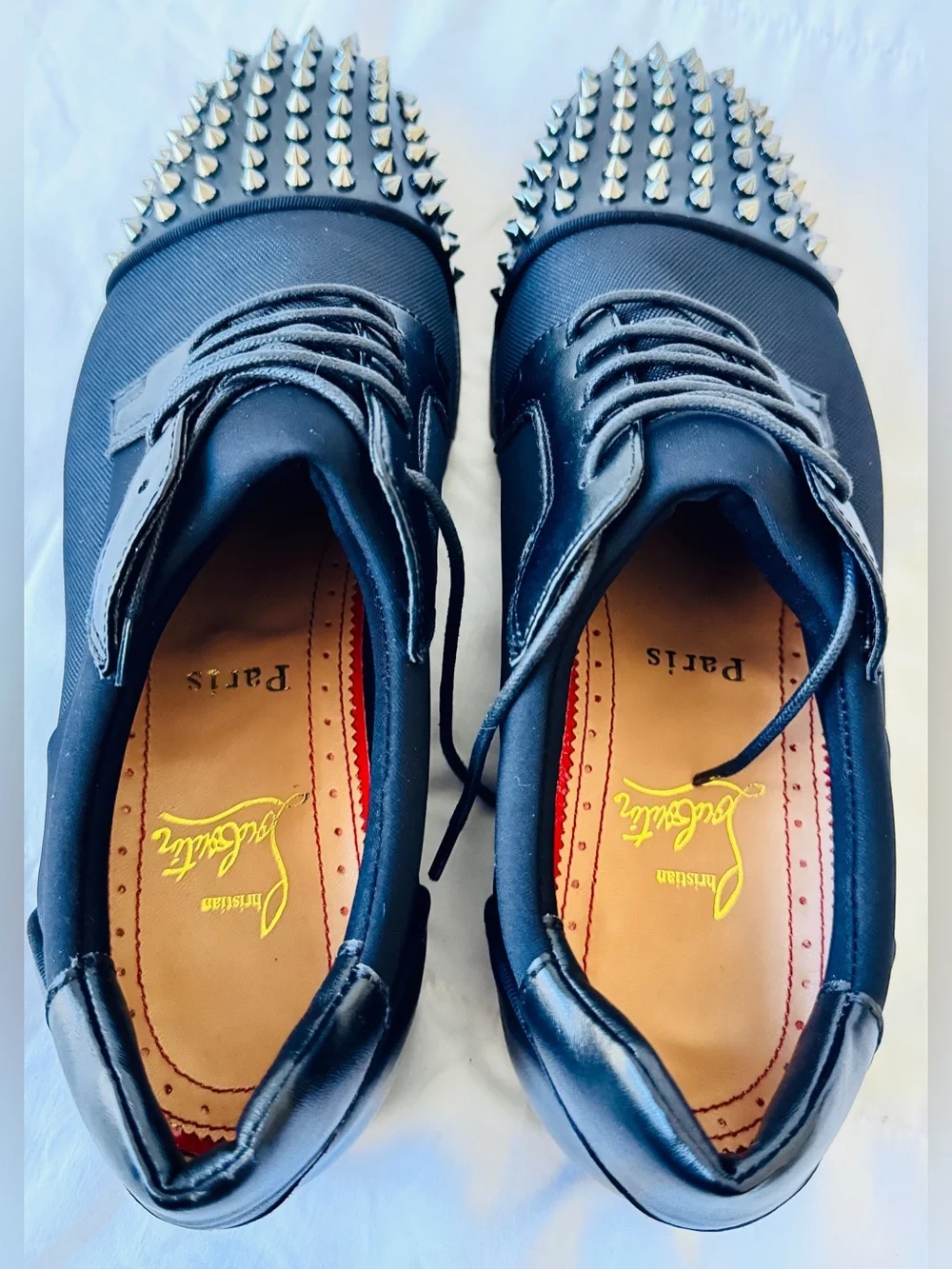Christian Louboutin-Men's Black Studded Lace-Up Dress Shoes